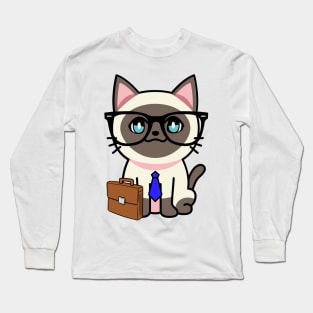 Cute Siamese cat is a colleague at work Long Sleeve T-Shirt